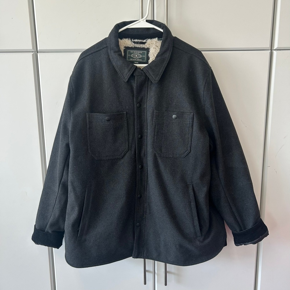 GH Bass & Co Mens XL Gray Sherpa Lined Wool Blend Shirt Jacket Workwear Shacket